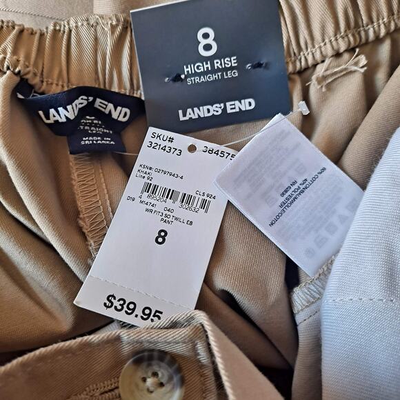 Lands' End Greenish Khaki High Rise Elastic Waist Straigh Leg Pant - 8 X 30 - Picture 9 of 9